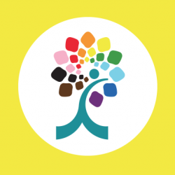 LGTBQ Equity logo colorful tree and yellow